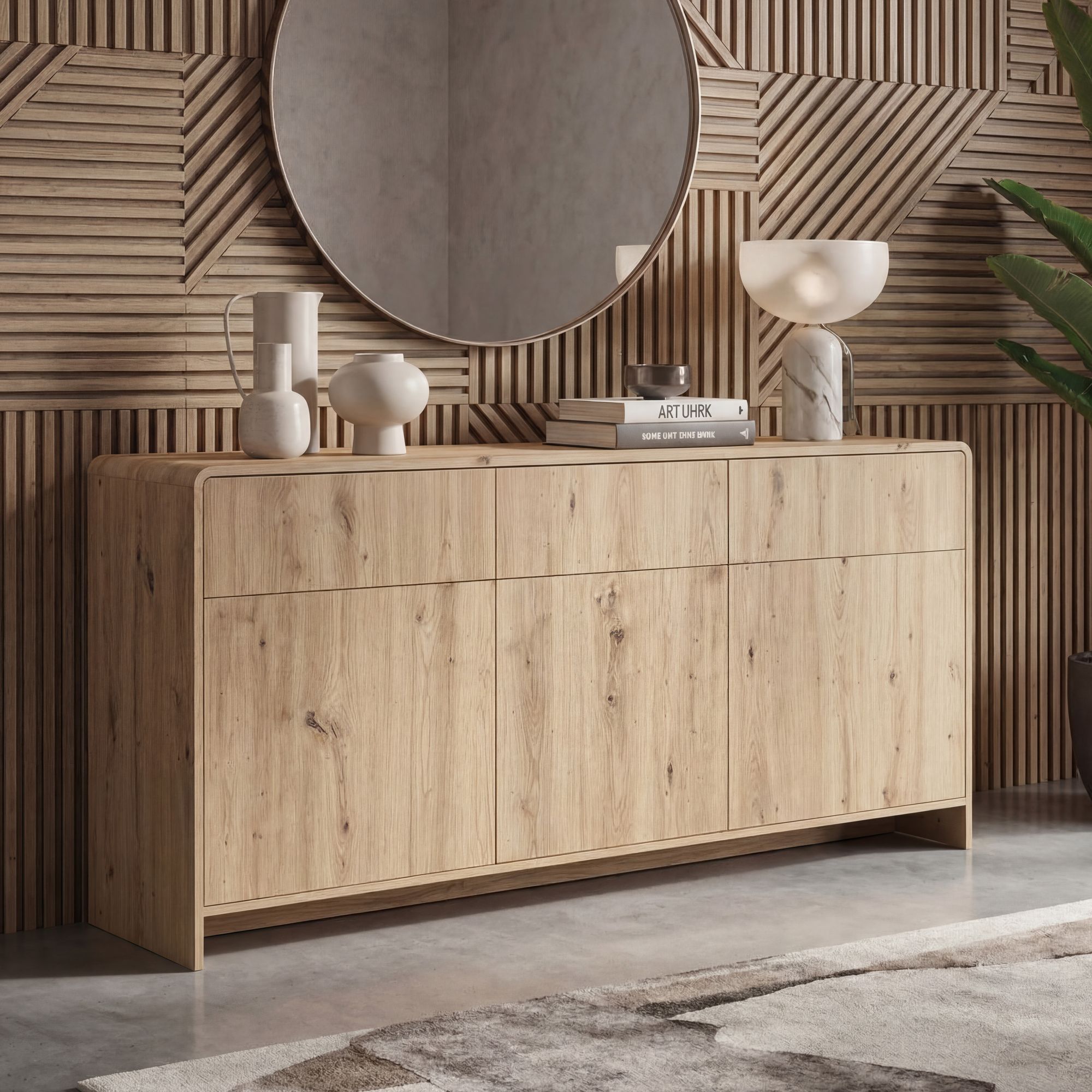 Sideboard Eiche Dekor 155cm Kommode Anrichte Standschrank mit Türen Schubladen – Ansicht 1
