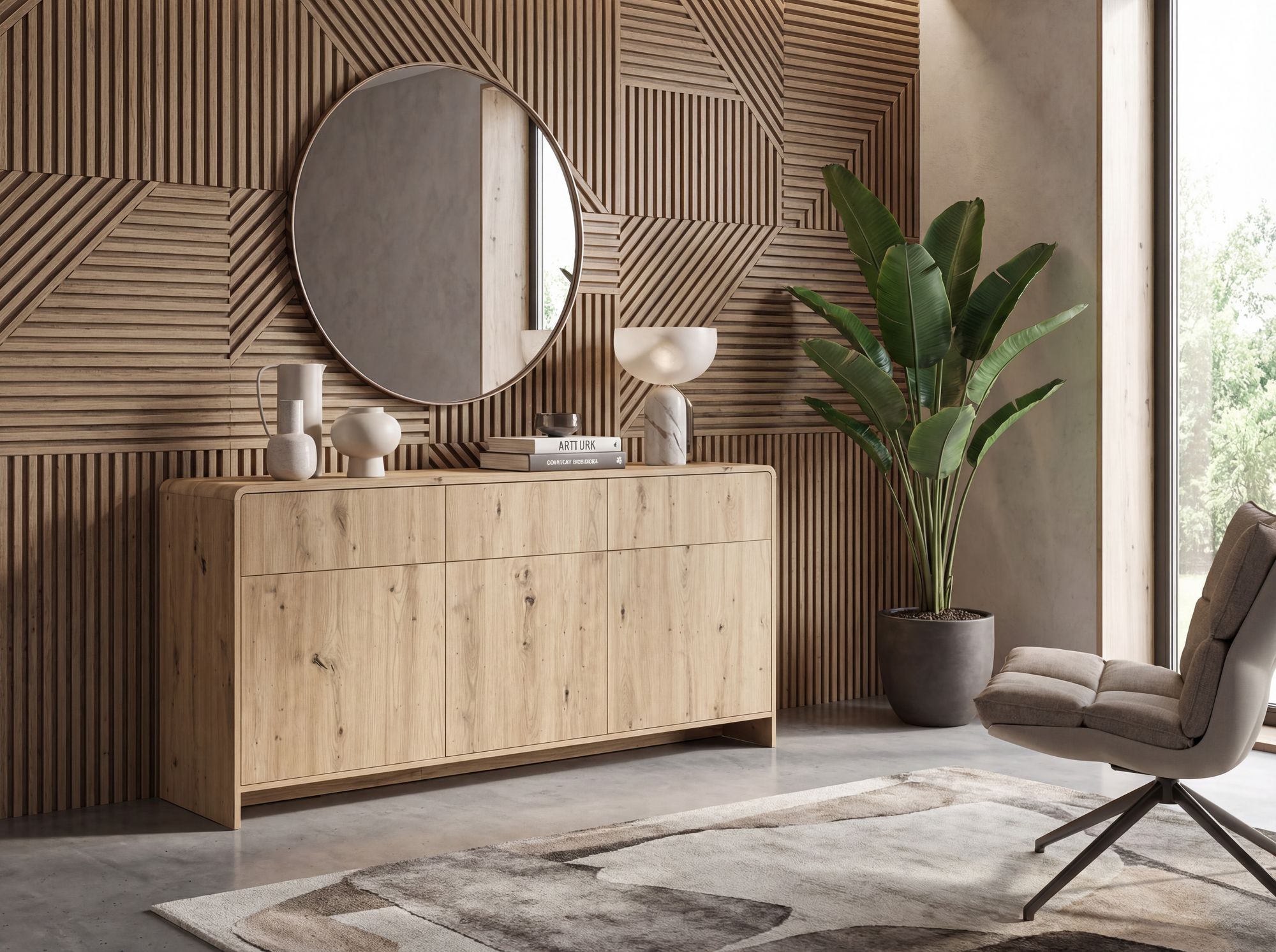 Sideboard Eiche Dekor 155cm Kommode Anrichte Standschrank mit Türen Schubladen – Ansicht 2