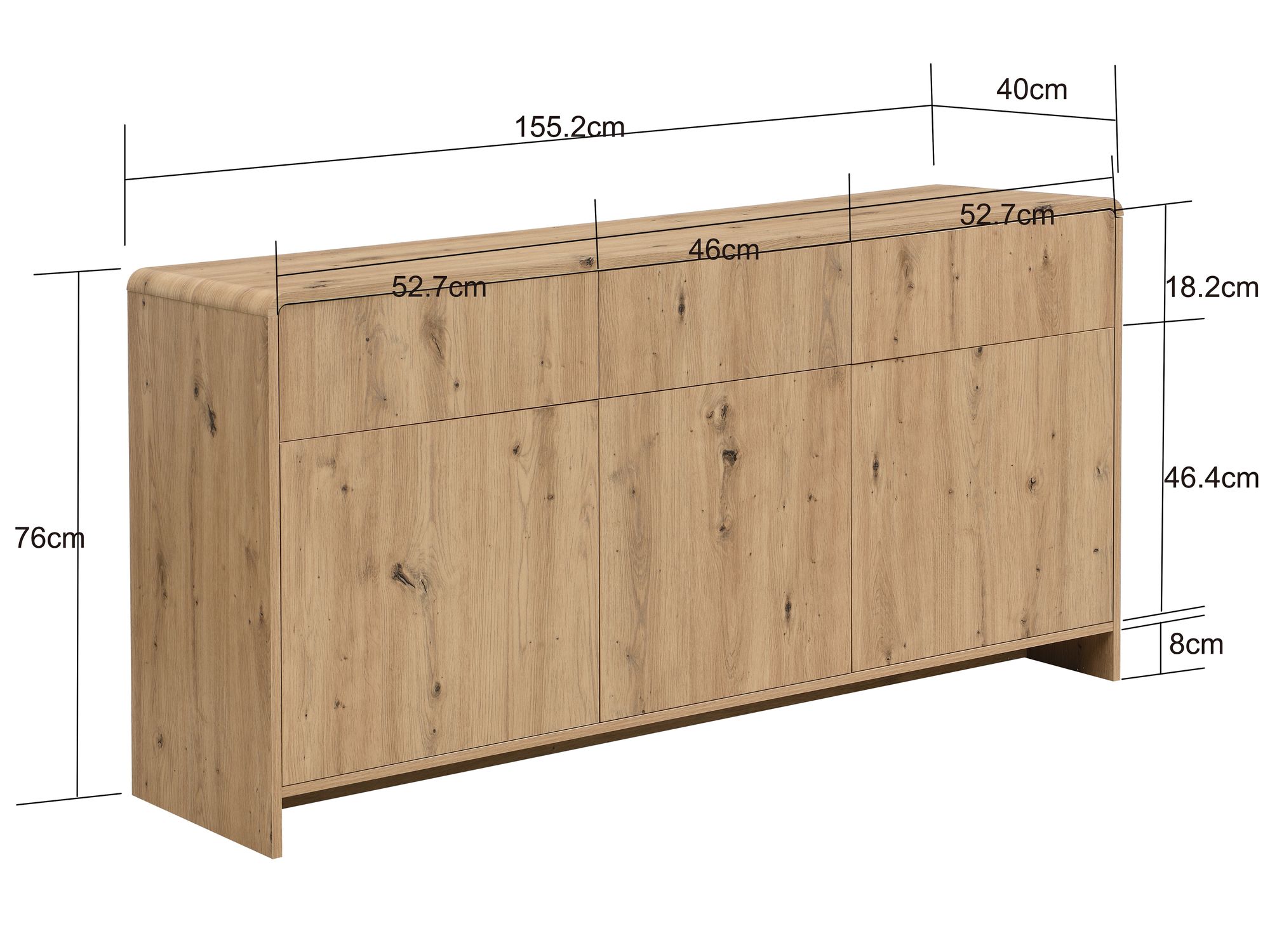 Sideboard Eiche Dekor 155cm Kommode Anrichte Standschrank mit Türen Schubladen – Ansicht 3