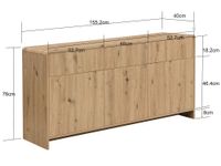 Sideboard Eiche Dekor 155cm Kommode Anrichte Standschrank mit Türen Schubladen – Ansicht 3