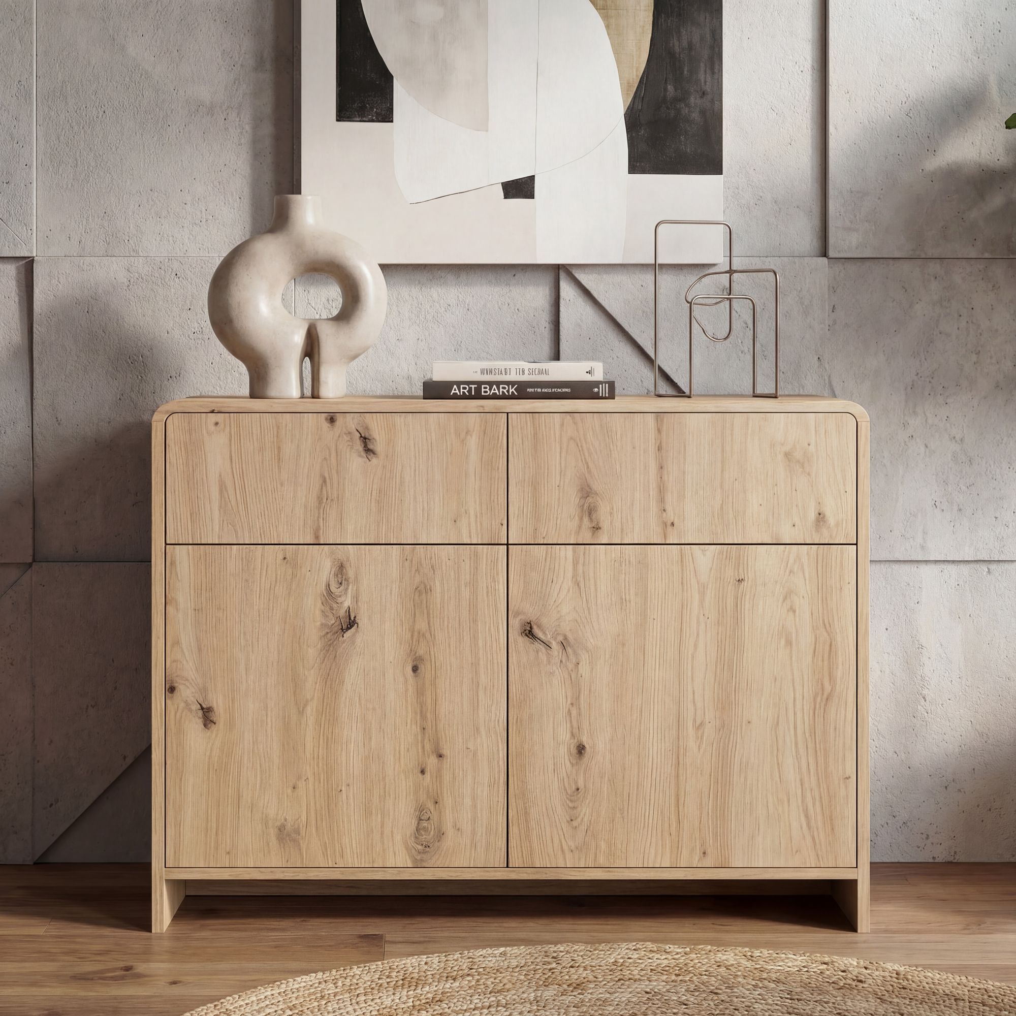 Sideboard Eiche Dekor 88cm Kommode Anrichte Standschrank mit Türen Schubladen – Ansicht 1