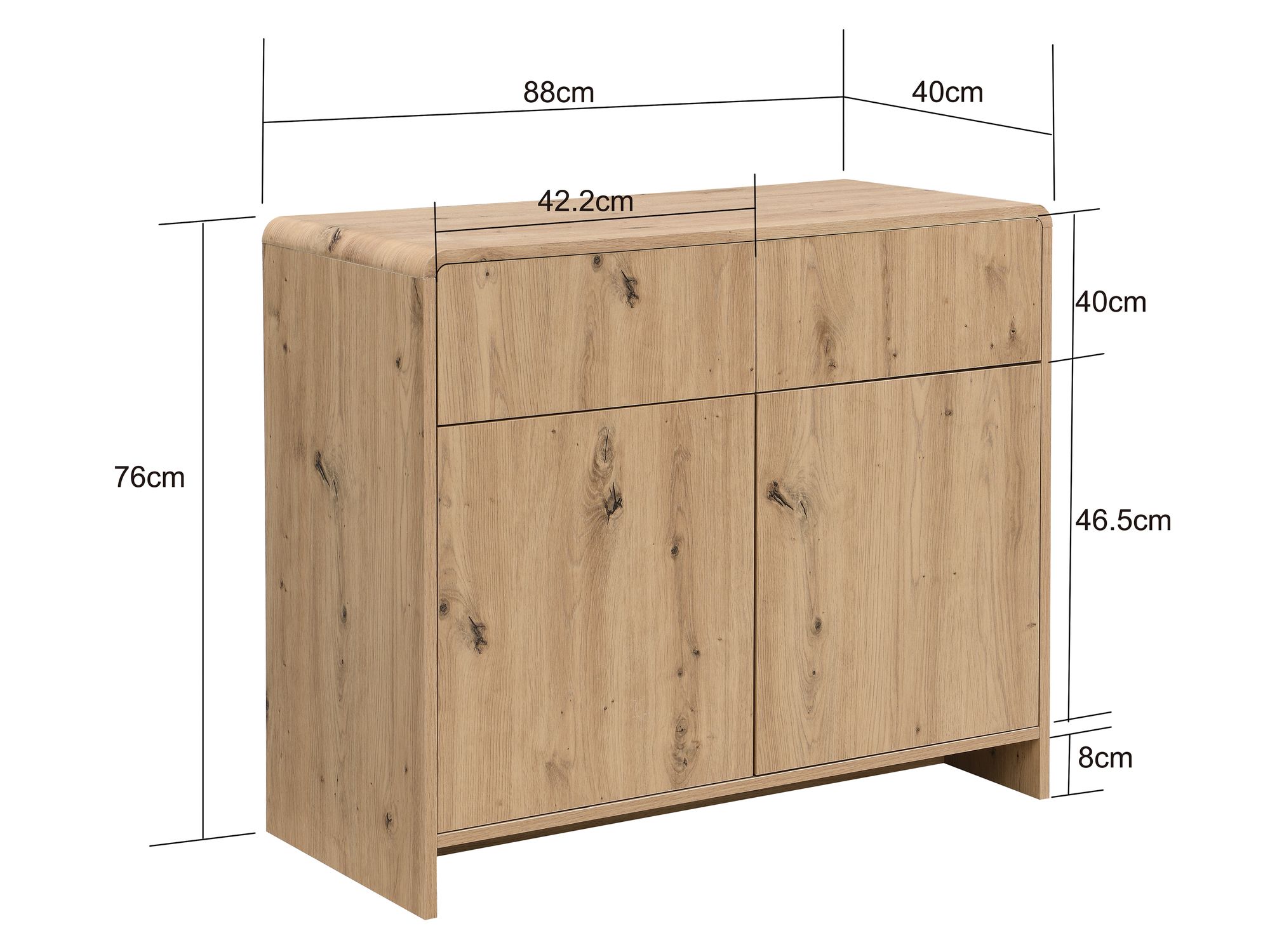 Sideboard Eiche Dekor 88cm Kommode Anrichte Standschrank mit Türen Schubladen – Ansicht 3