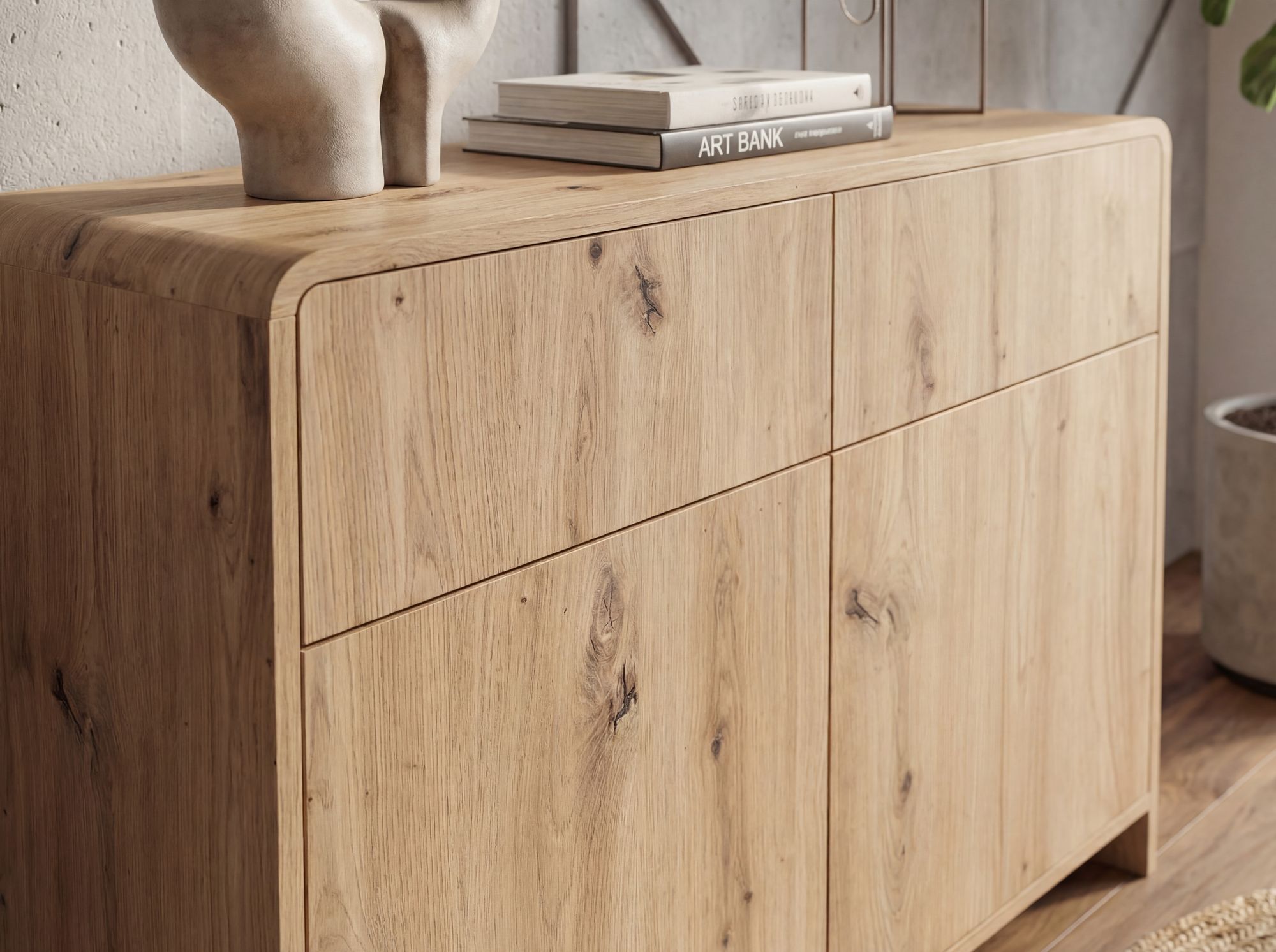 Sideboard Eiche Dekor 88cm Kommode Anrichte Standschrank mit Türen Schubladen – Ansicht 5