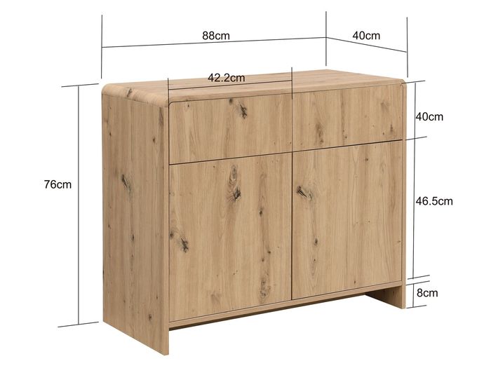 Sideboard Eiche Dekor 88cm Kommode Anrichte Standschrank mit Türen Schubladen – Maßzeichnung