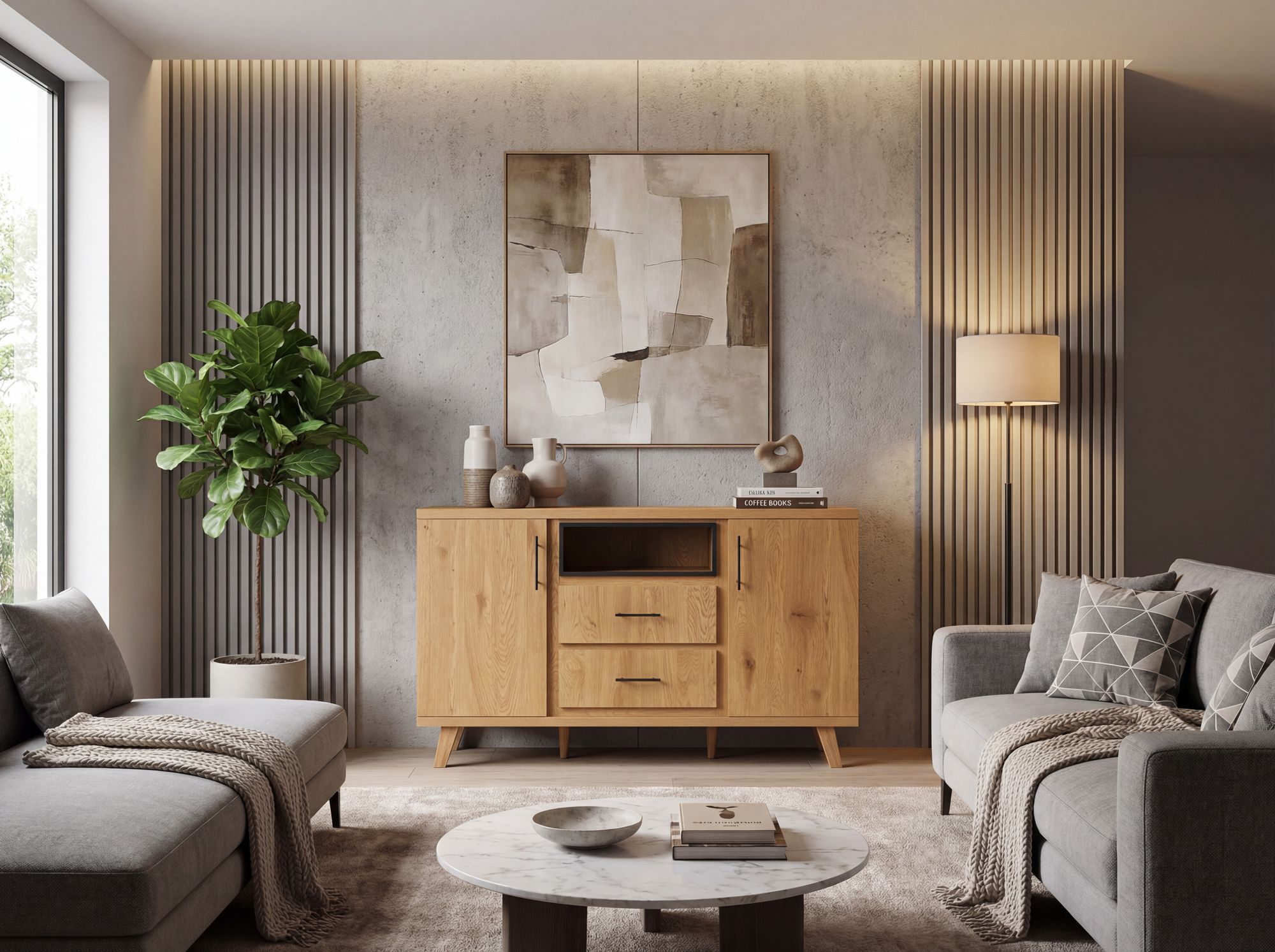 Sideboard Eiche Dekor 150cm Kommode Anrichte Standschrank mit Türen Schubladen – Ansicht 2