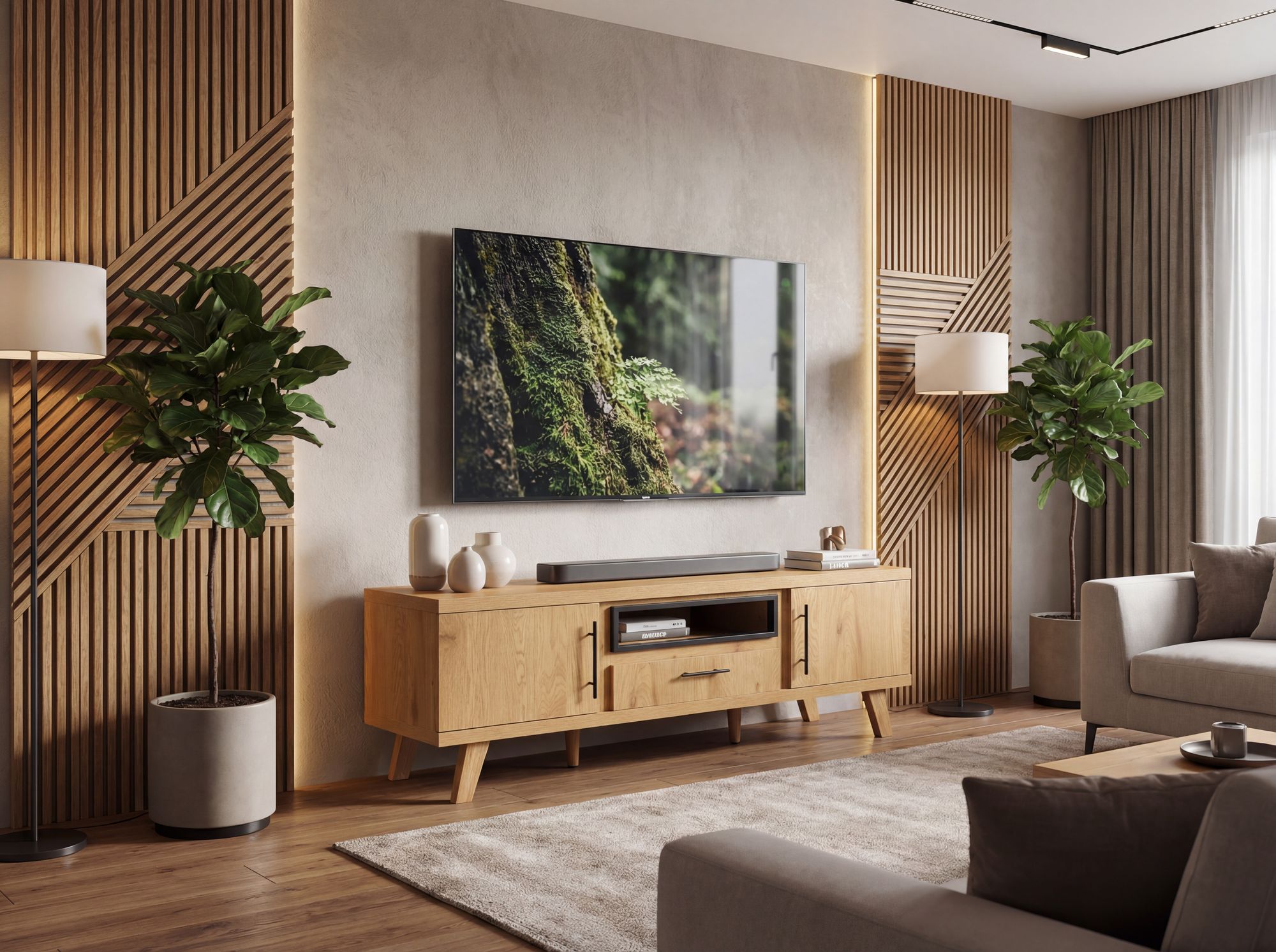 TV Board Lowboard Fernsehschrank Eiche Dekor 150cm TV Schrank Türen Schublade – Ansicht 2
