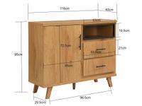 Sideboard Eiche Dekor 116cm Kommode Anrichte Standschrank mit Tür 2 Schubladen – Ansicht 3