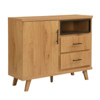 Sideboard Eiche Dekor 116cm Kommode Anrichte Standschrank mit Tür 2 Schubladen – Ansicht 6