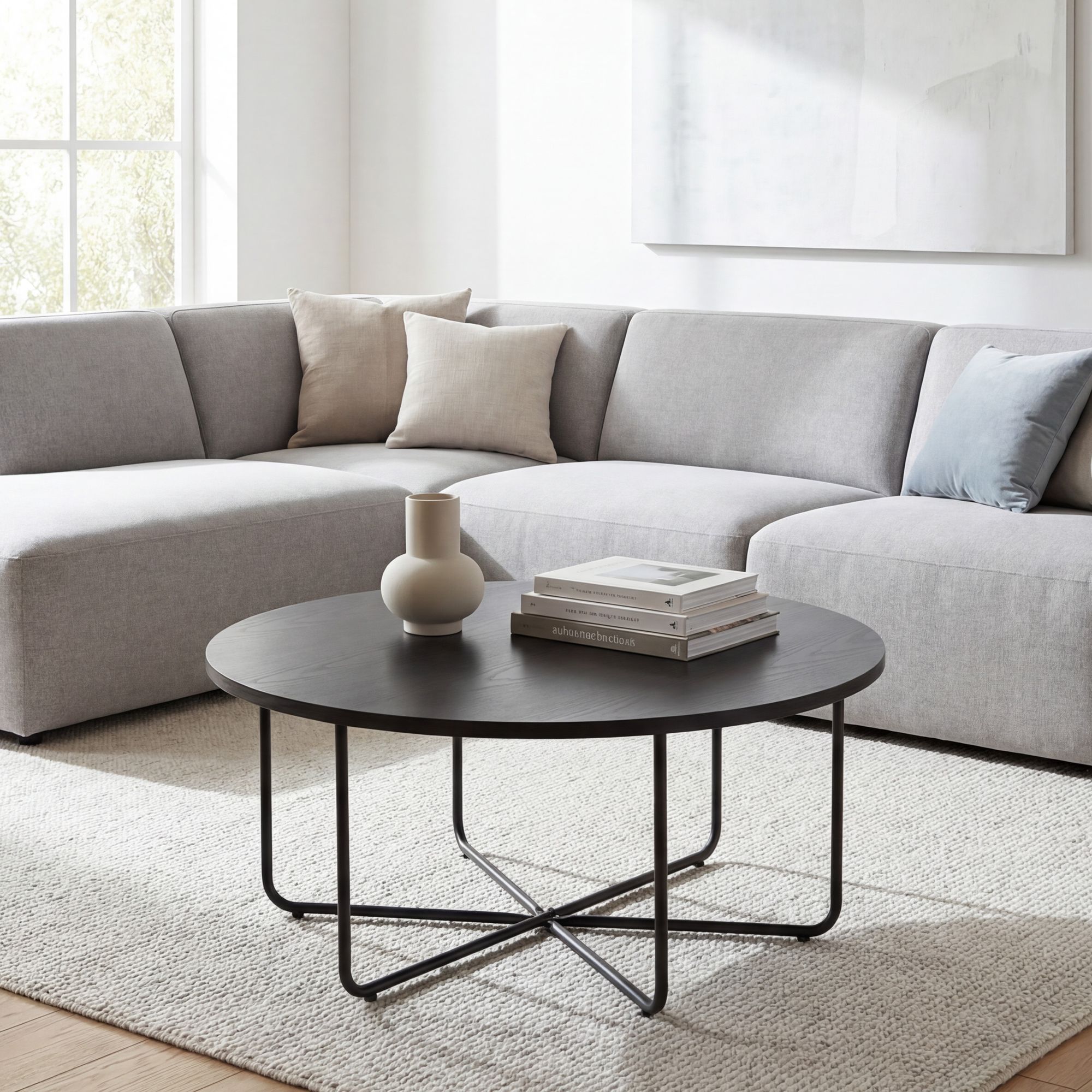 FineBuy Couchtisch Rund 80cm Schwarz - Moderner Wohnzimmertisch - Eleganter Sofatisch Kaffeetisch - Beistelltisch für das Wohnzimmer Metall Beine