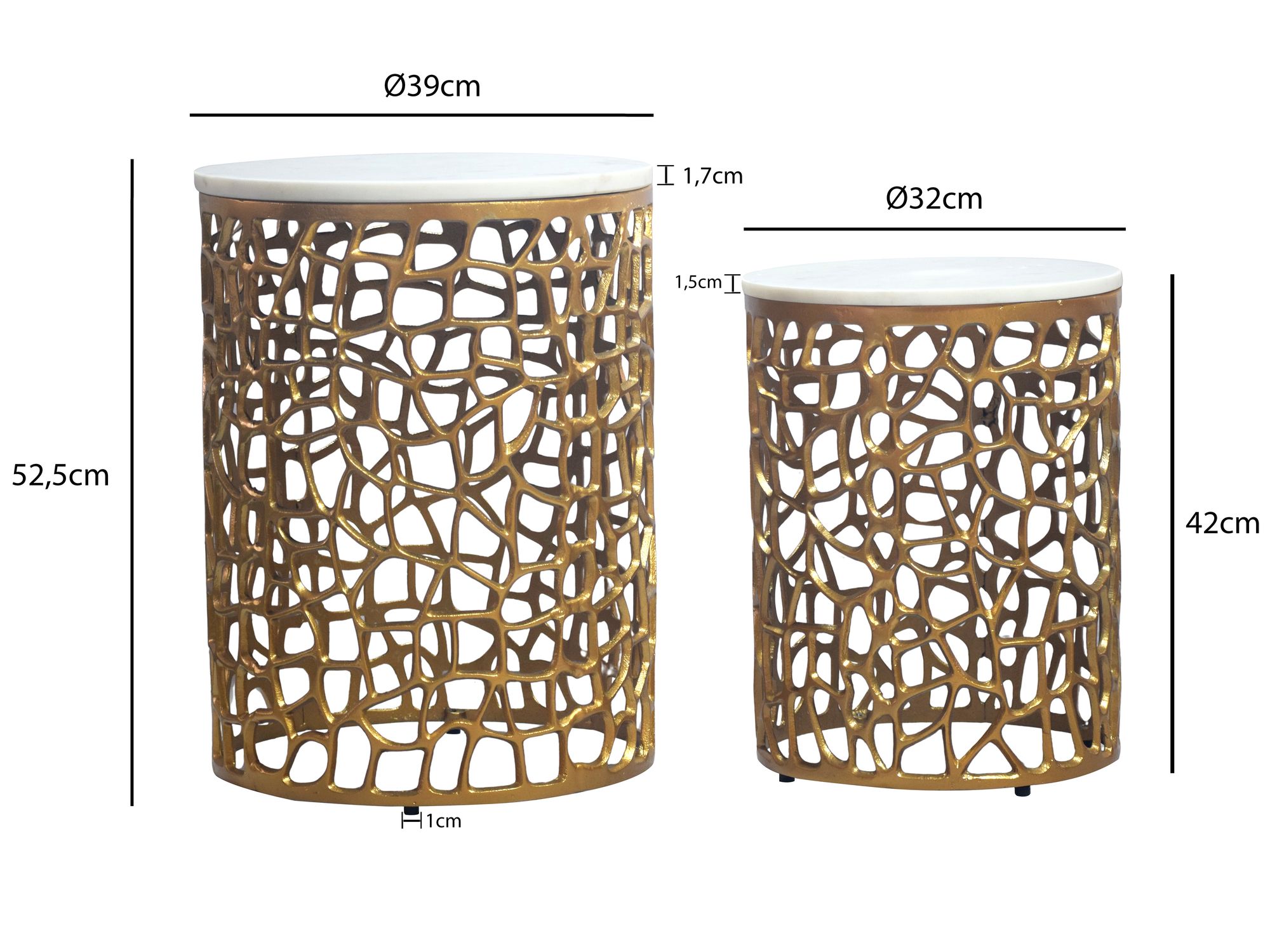 2er Set Couchtisch gold Marmor rund Wohnzimmertisch Beistelltisch Satztisch Alu – Ansicht 3