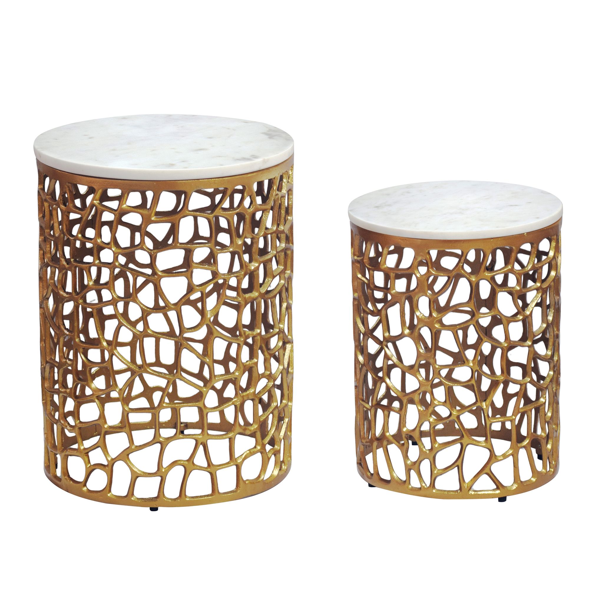 2er Set Couchtisch gold Marmor rund Wohnzimmertisch Beistelltisch Satztisch Alu – Ansicht 6