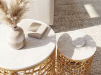 2er Set Couchtisch gold Marmor rund Wohnzimmertisch Beistelltisch Satztisch Alu – Ansicht 5