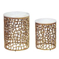 2er Set Couchtisch gold Marmor rund Wohnzimmertisch Beistelltisch Satztisch Alu – Ansicht 6
