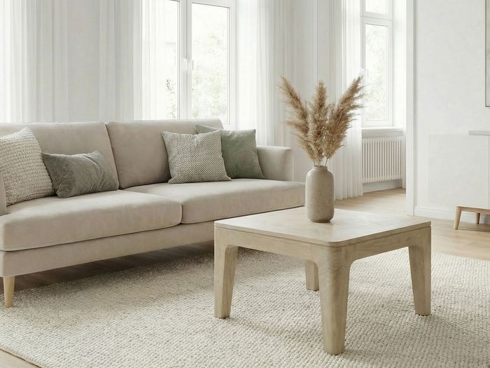 FineBuy Couchtisch 60cm Massivholz Mango white wash - Wohnzimmertisch Quadratisch - Sofatisch Modern Holz - Design Wohnzimmer Tisch Beistelltisch Handmade
