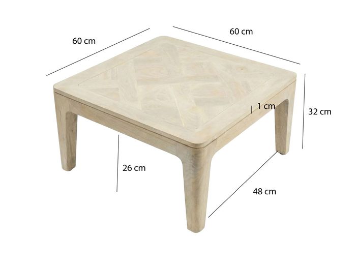 Couchtisch 60cm Massivholz white wash Sofatisch Wohnzimmertisch Beistelltisch – Maßzeichnung
