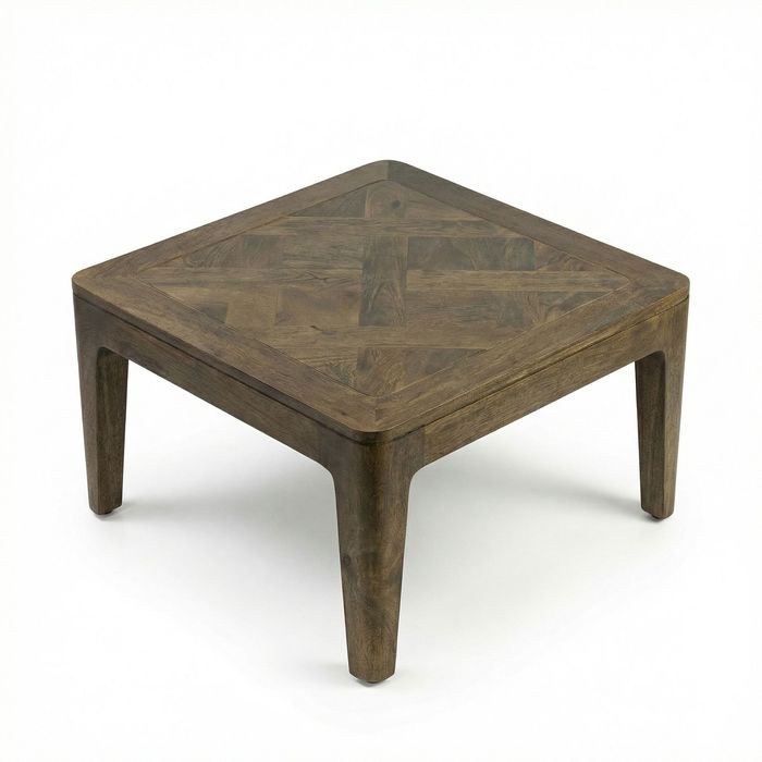 FineBuy Couchtisch 60cm Massivholz Mango Walnuss Finish - Wohnzimmertisch Quadratisch - Sofatisch Modern Holz - Design Wohnzimmer Tisch Beistelltisch Handmade
