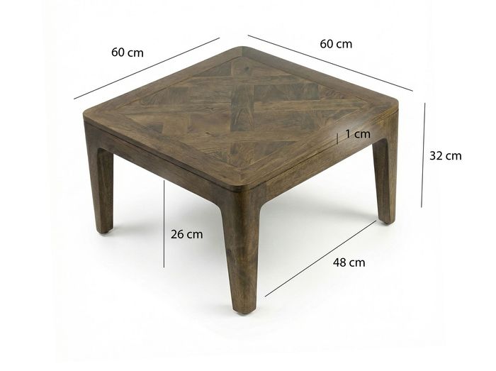 Couchtisch 60cm Mango Massivholz Walnuss Sofatisch Wohnzimmertisch Beistelltisch – Maßzeichnung
