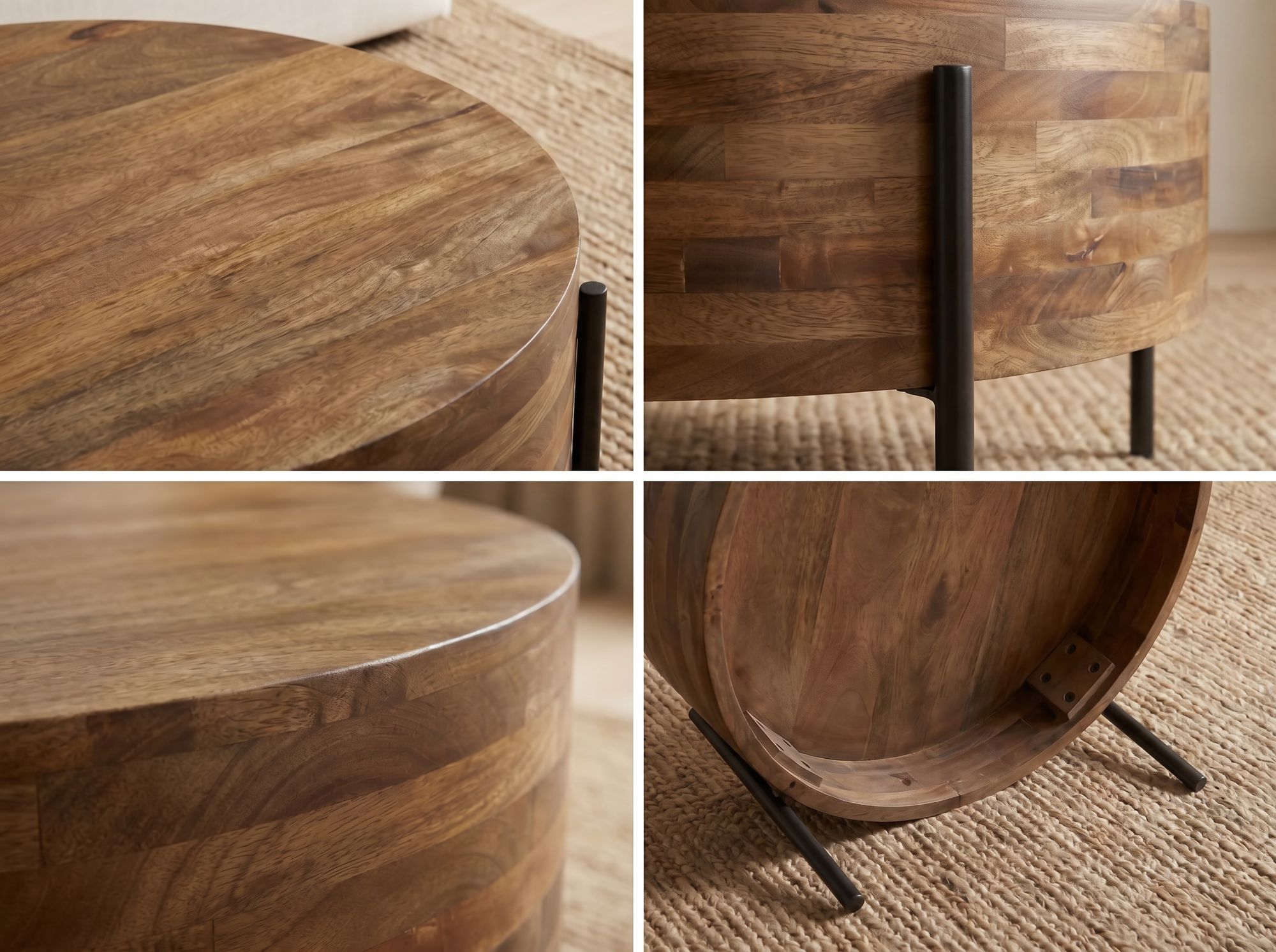 Couchtisch 70cm Mango Massivholz Rund Sofatisch Wohnzimmertisch Beistelltisch – Ansicht 4