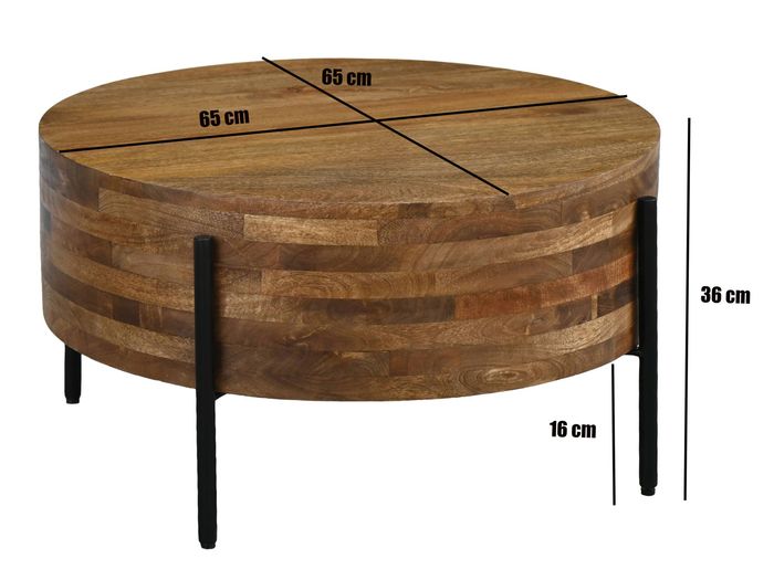 Couchtisch 70cm Mango Massivholz Rund Sofatisch Wohnzimmertisch Beistelltisch – Maßzeichnung