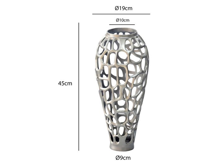 FineBuy Bodenvase Aluminium Silber - Design Blumenvase Groß - Metallvase Modern - Dekovase rund für Trockenblumen - Standvase Hoch - Wohnzimmer Deko