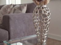 Vase Aluminium Silber Blumenvase Bodenvase Wohndeko Groß Rund Dekovase Handmade – Ansicht 5
