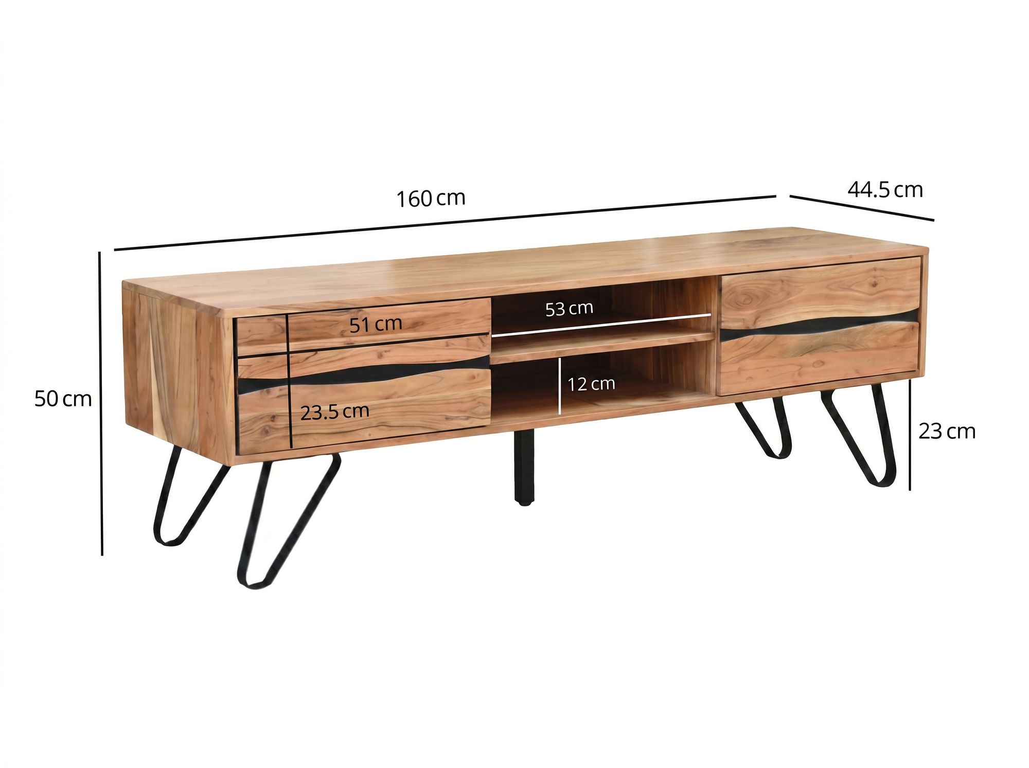 TV Board Lowboard Fernsehschrank Akazie Massivholz 160cm Fernsehtisch mit Türen – Ansicht 3