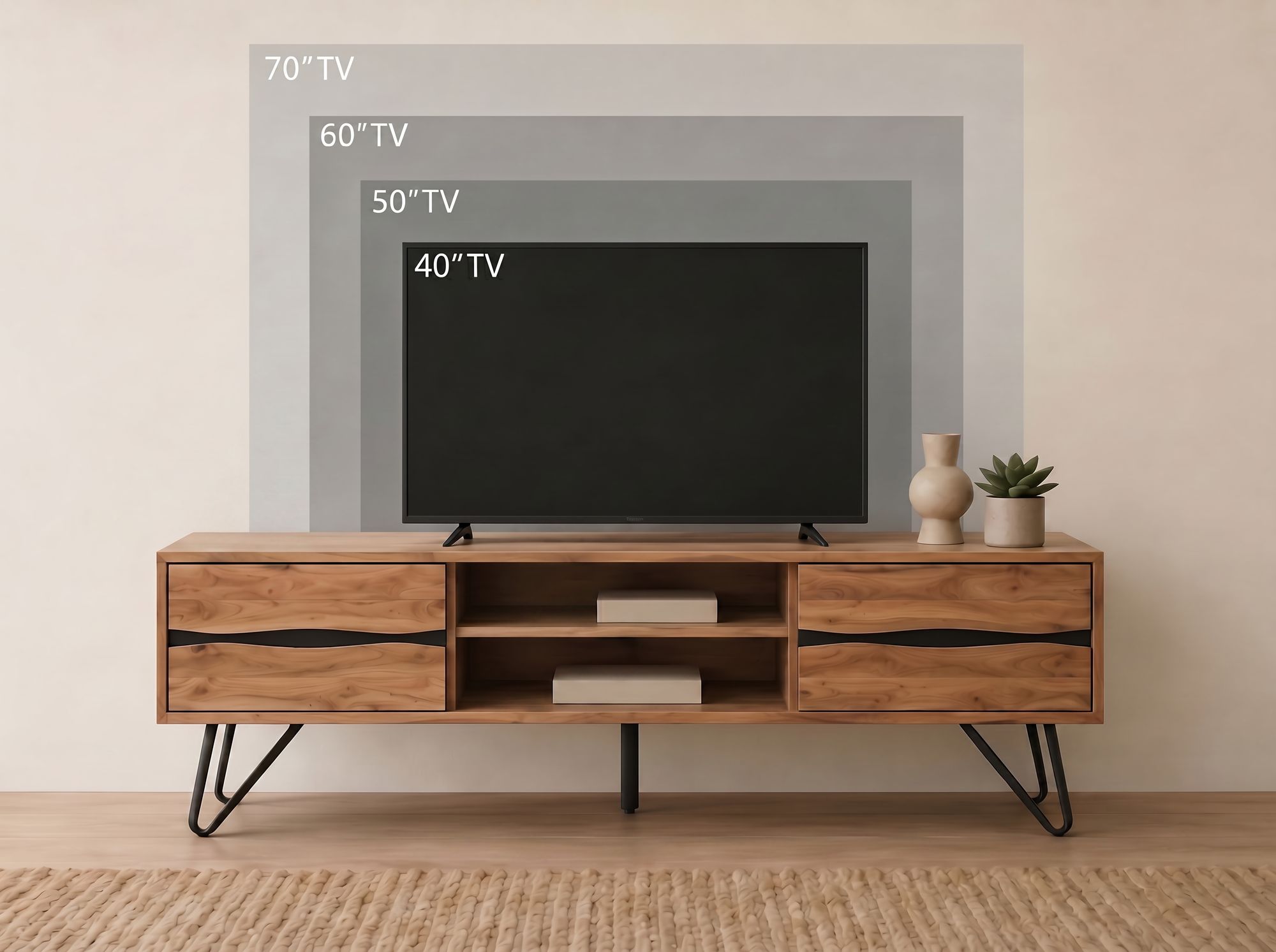TV Board Lowboard Fernsehschrank Akazie Massivholz 160cm Fernsehtisch mit Türen – Ansicht 7