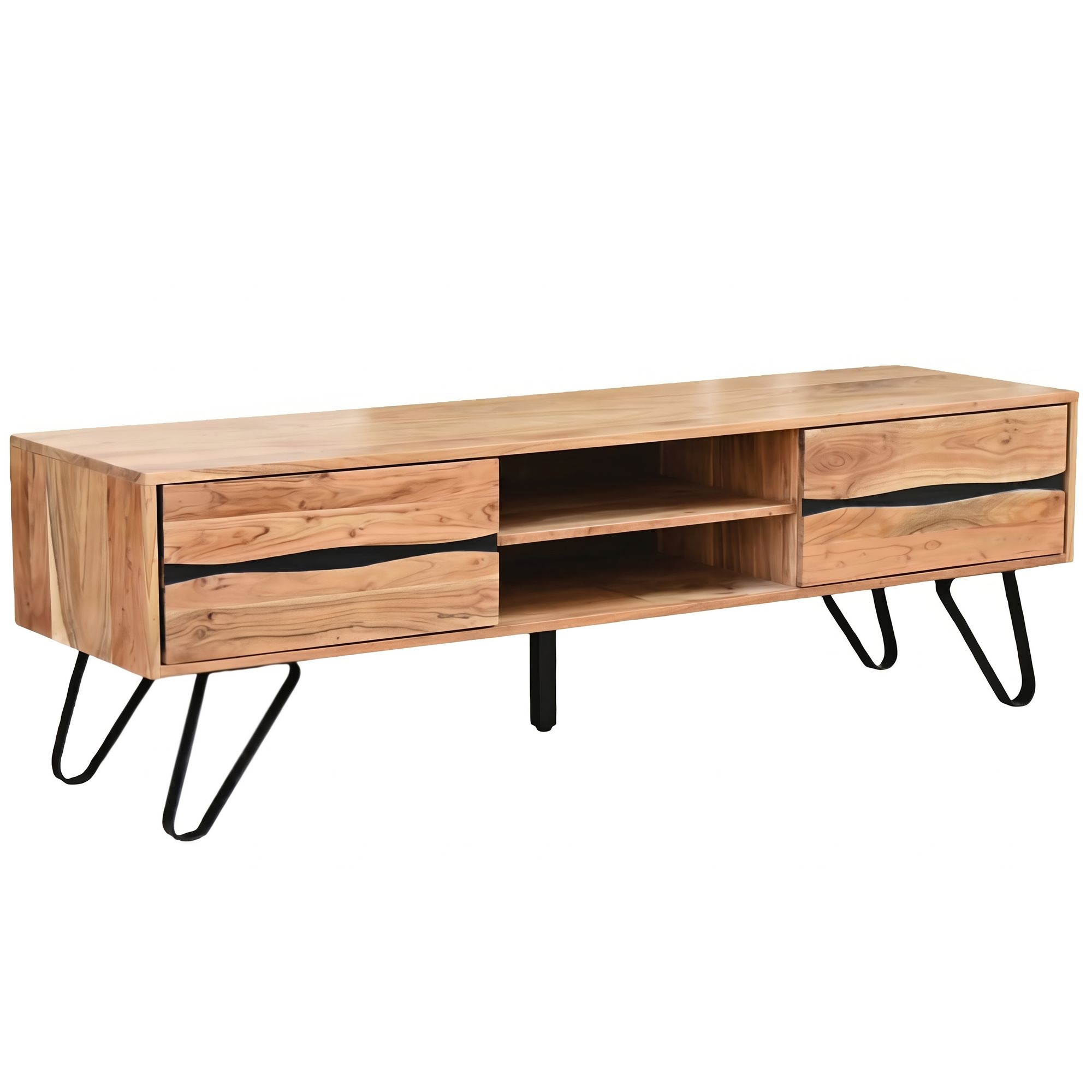 TV Board Lowboard Fernsehschrank Akazie Massivholz 160cm Fernsehtisch mit Türen – Ansicht 6