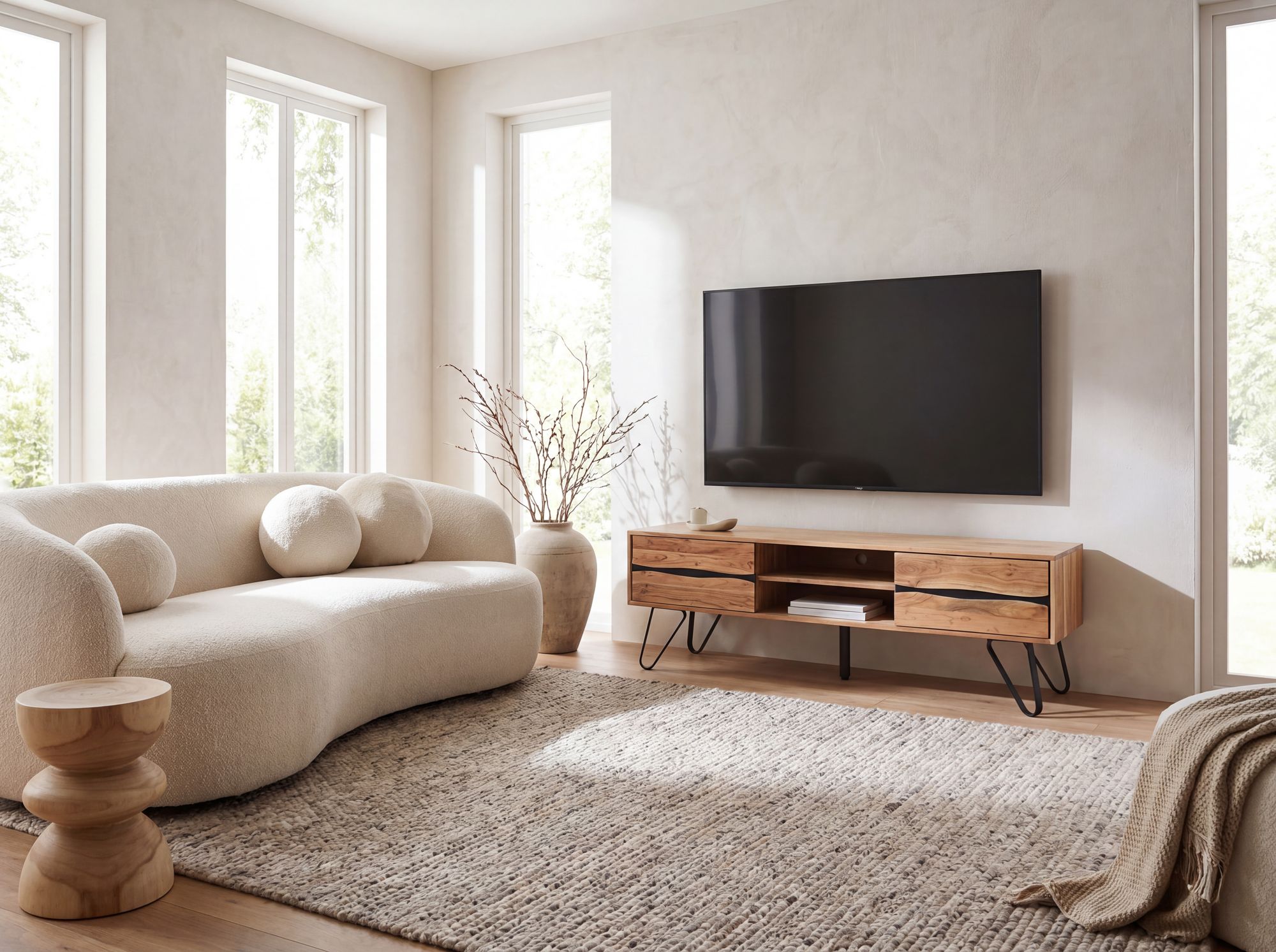TV Board Lowboard Fernsehschrank Akazie Massivholz 160cm Fernsehtisch mit Türen – Ansicht 8