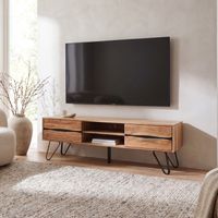 TV Board Lowboard Fernsehschrank Akazie Massivholz 160cm Fernsehtisch mit Türen – Ansicht 1