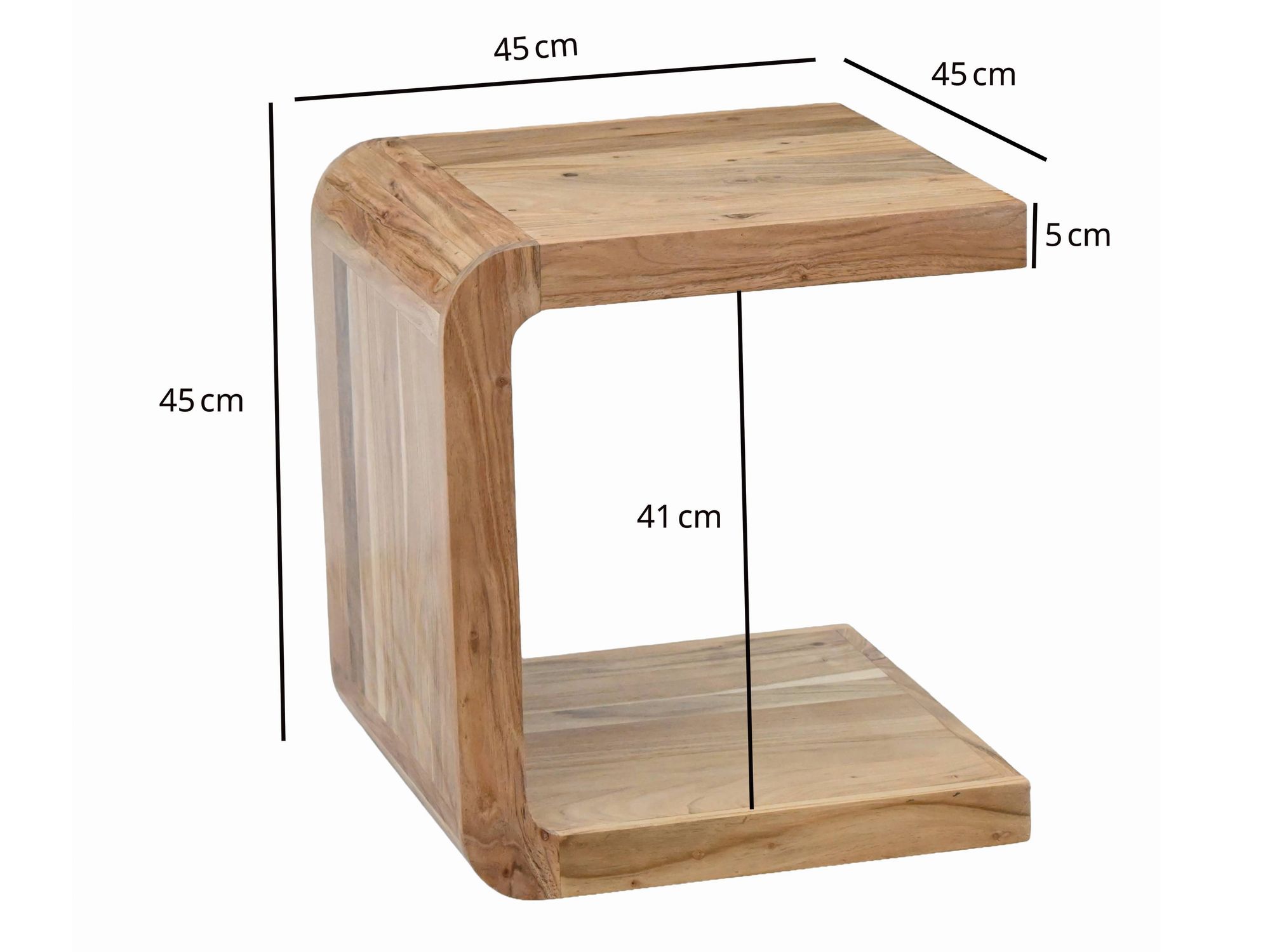 Beistelltisch Massivholz 45cm Couchtisch Wohnzimmertisch C Form Holz Handmade – Ansicht 3