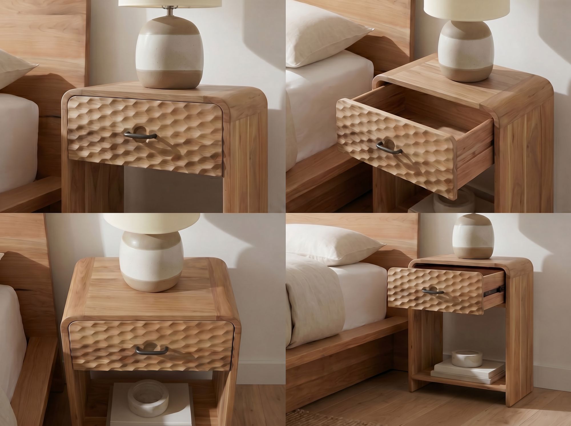 Nachttisch 54cm Massivholz Nachtkonsole hoch Nachtschrank mit Schublade Ablage – Ansicht 4