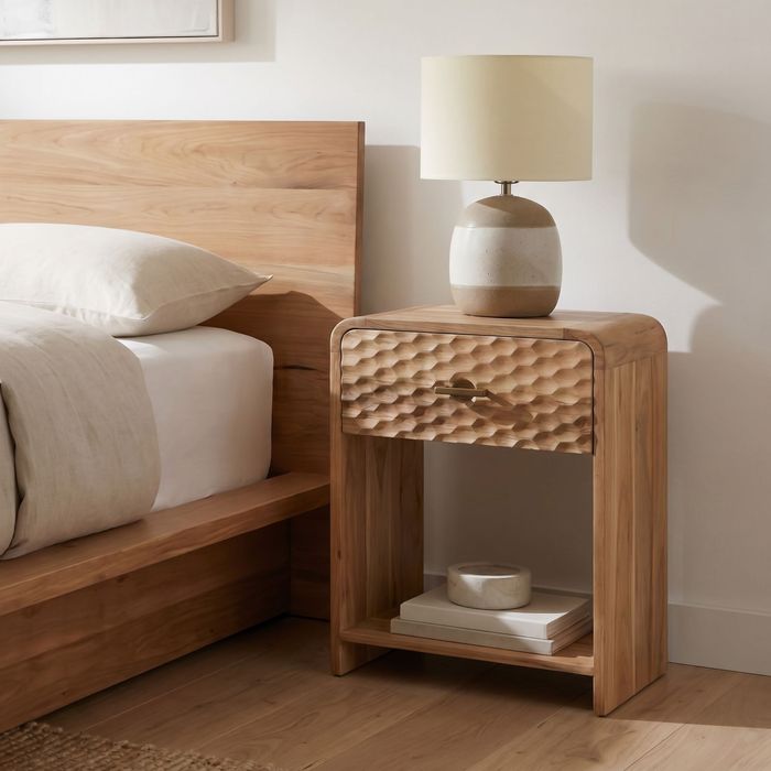 FineBuy Nachtkonsole Mango Massivholz 54cm Nachttisch Modern - Nachtkommode mit Schublade - Hohes Nachtkästchen Schlafzimmer mit Stauraum