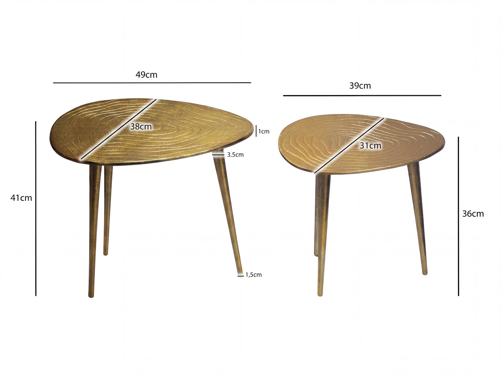 Satztisch Gold 2er Set Couchtisch Aluminium Beistelltisch Wohnzimmertisch Alu – Ansicht 3