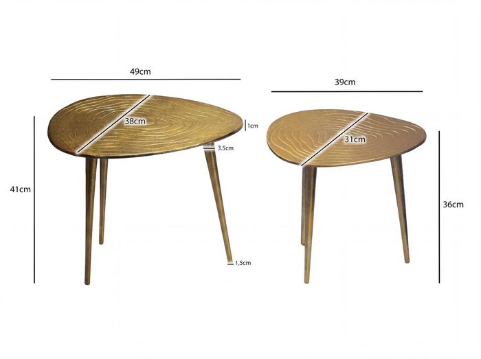 Satztisch Gold 2er Set Couchtisch Aluminium Beistelltisch Wohnzimmertisch Alu – Maßzeichnung