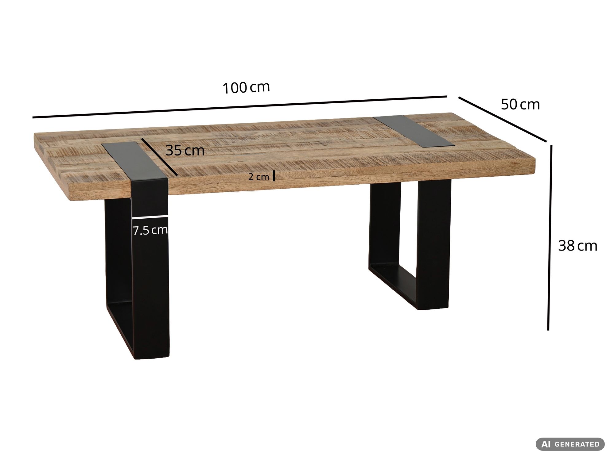 Couchtisch Wohnzimmertisch Mango Massivholz 100x50cm mit Kufen Industrial Design – Ansicht 3