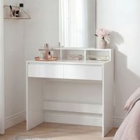 Schminktisch 80cm Kosmetiktisch Frisiertisch Weiß Spiegel Make-Up-Tisch Regal – Ansicht 1