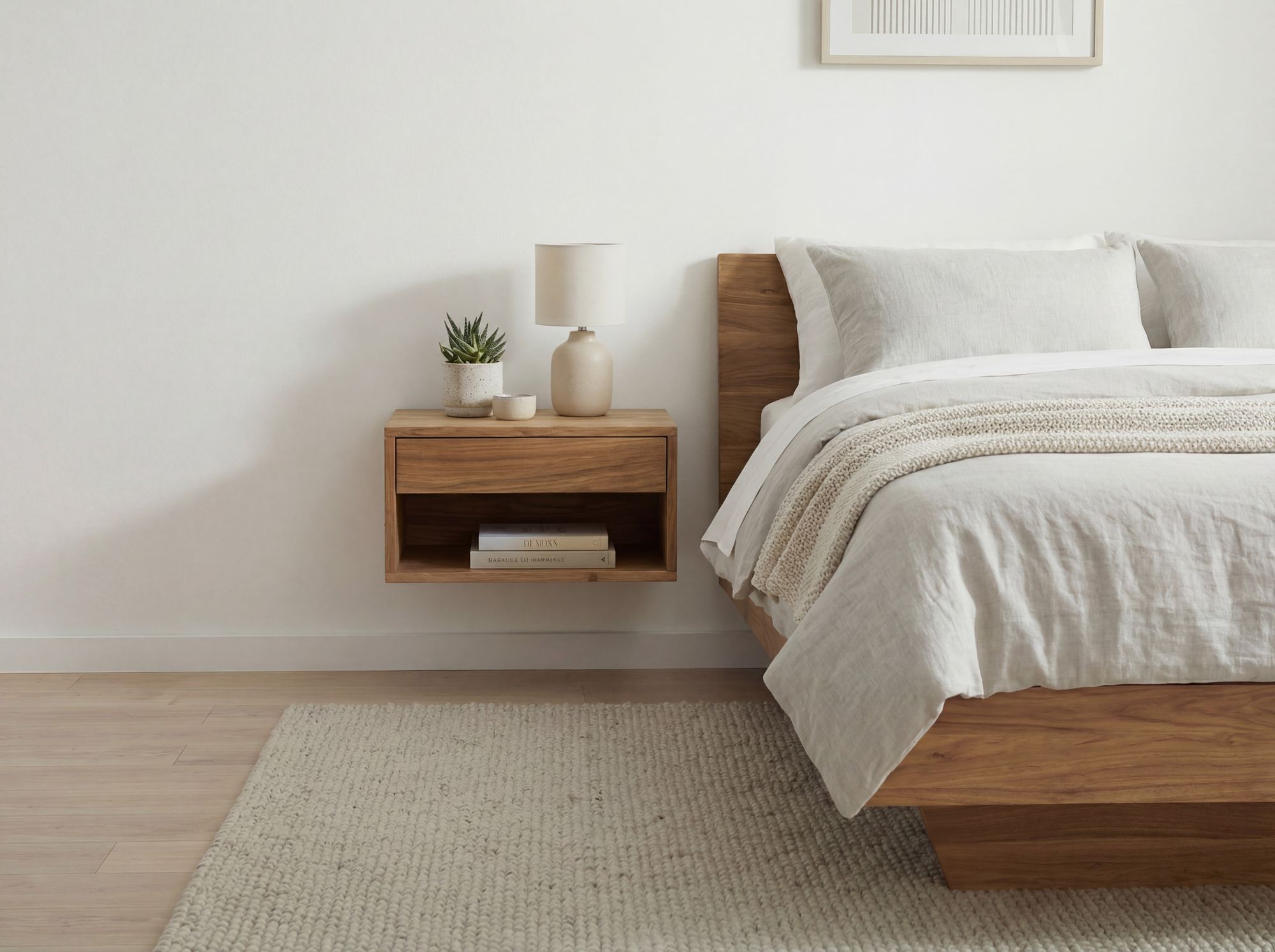 Nachttisch 50x35cm Massivholz Nachtkonsole Hängend mit Schublade schwebend – Ansicht 2