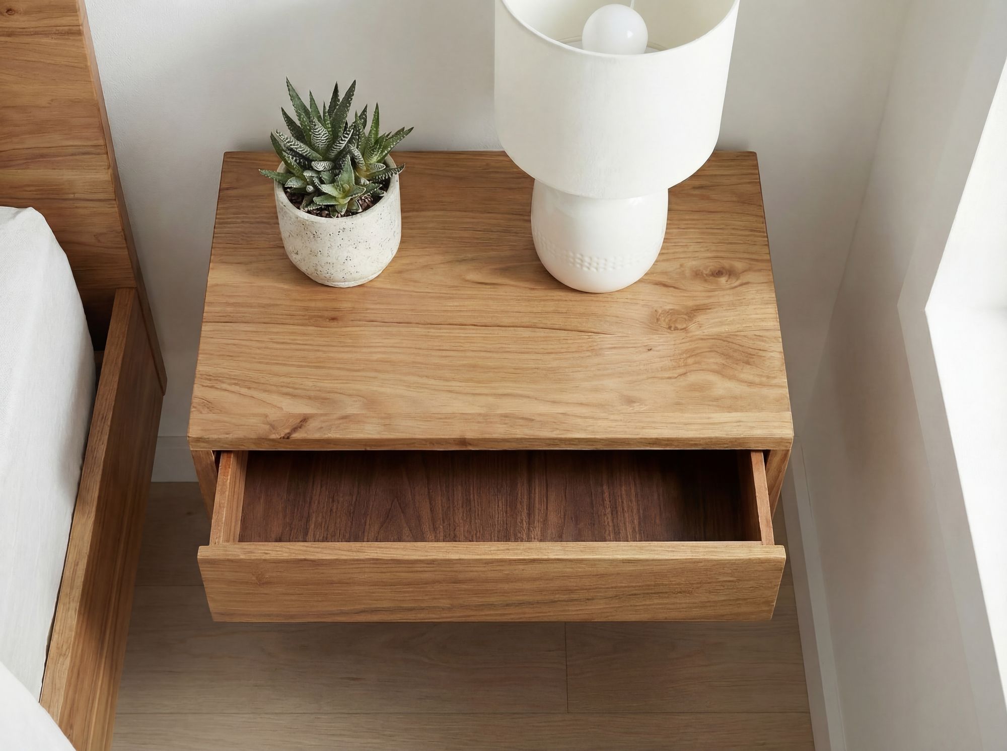 Nachttisch 50x35cm Massivholz Nachtkonsole Hängend mit Schublade schwebend – Ansicht 4