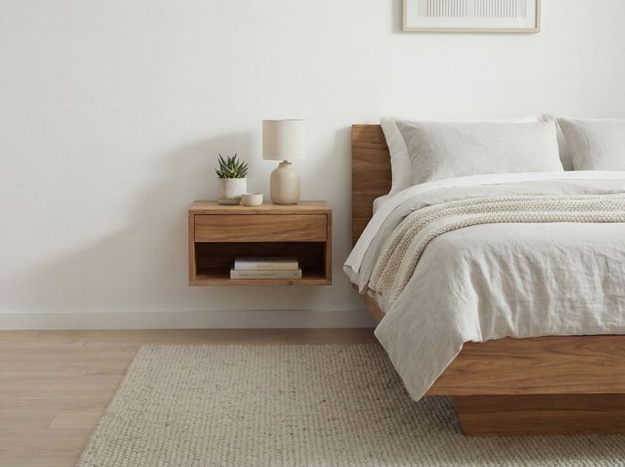 FineBuy Nachtkonsole für Wandmontage 50x35cm Akazie Massivholz Braun - Nachttisch mit Schublade und Ablagefach - Wandnachttisch Schwebend für Boxspringbett - Nachtkästchen Hängend Handmade