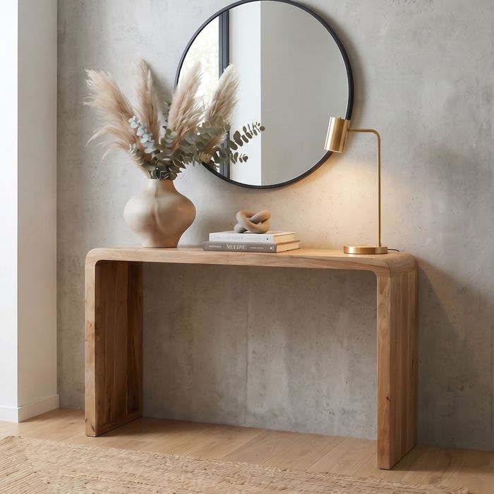 FineBuy Konsolentisch Akazie Massivholz 120cm Schmal - Moderner Flurtisch Holz Anrichte - Eleganter Dielentisch Flur Massivholzmöbel Handmade
