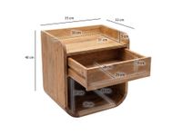 Nachttisch 35x33cm Massivholz Nachtkonsole Hängend Schublade schwebend Nako – Ansicht 3
