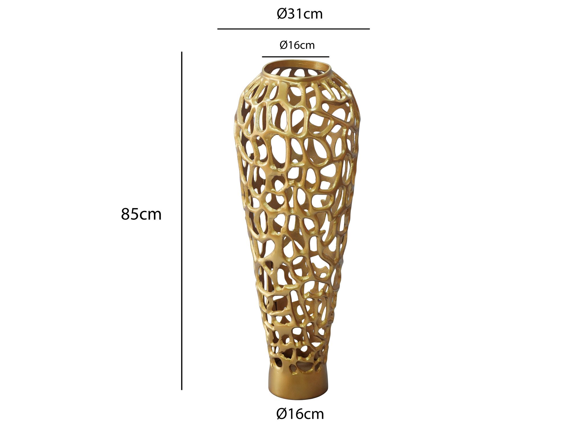 Vase Aluminium Gold Blumenvase Bodenvase Wohndeko Groß Rund Dekovase Handmade