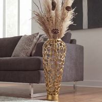 Vase Aluminium Gold Blumenvase Bodenvase Wohndeko Groß Rund Dekovase Handmade – Ansicht 1