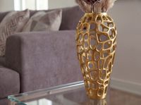 Vase Aluminium Gold Blumenvase Bodenvase Wohndeko Groß Rund Dekovase Handmade – Ansicht 5