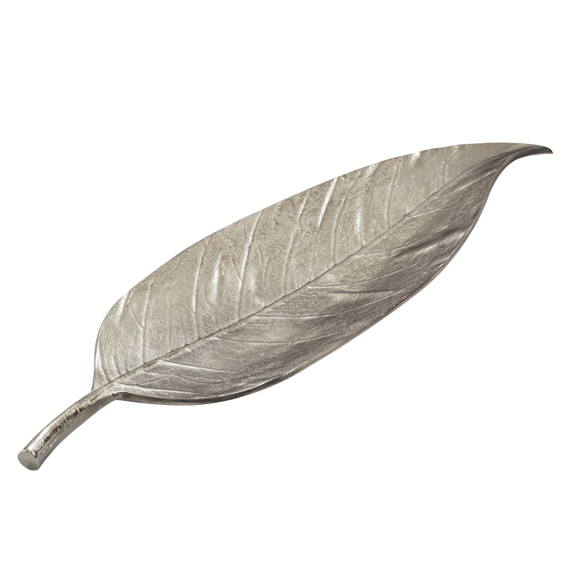 FineBuy Dekoschale Blatt Aluminium Schale 61cm - Design Tischdeko Metall Wohnzimmer - Alu Wohnaccessoire Modern - Metallschale Dekoration - Aluschale Schmuckschale lang Handmade