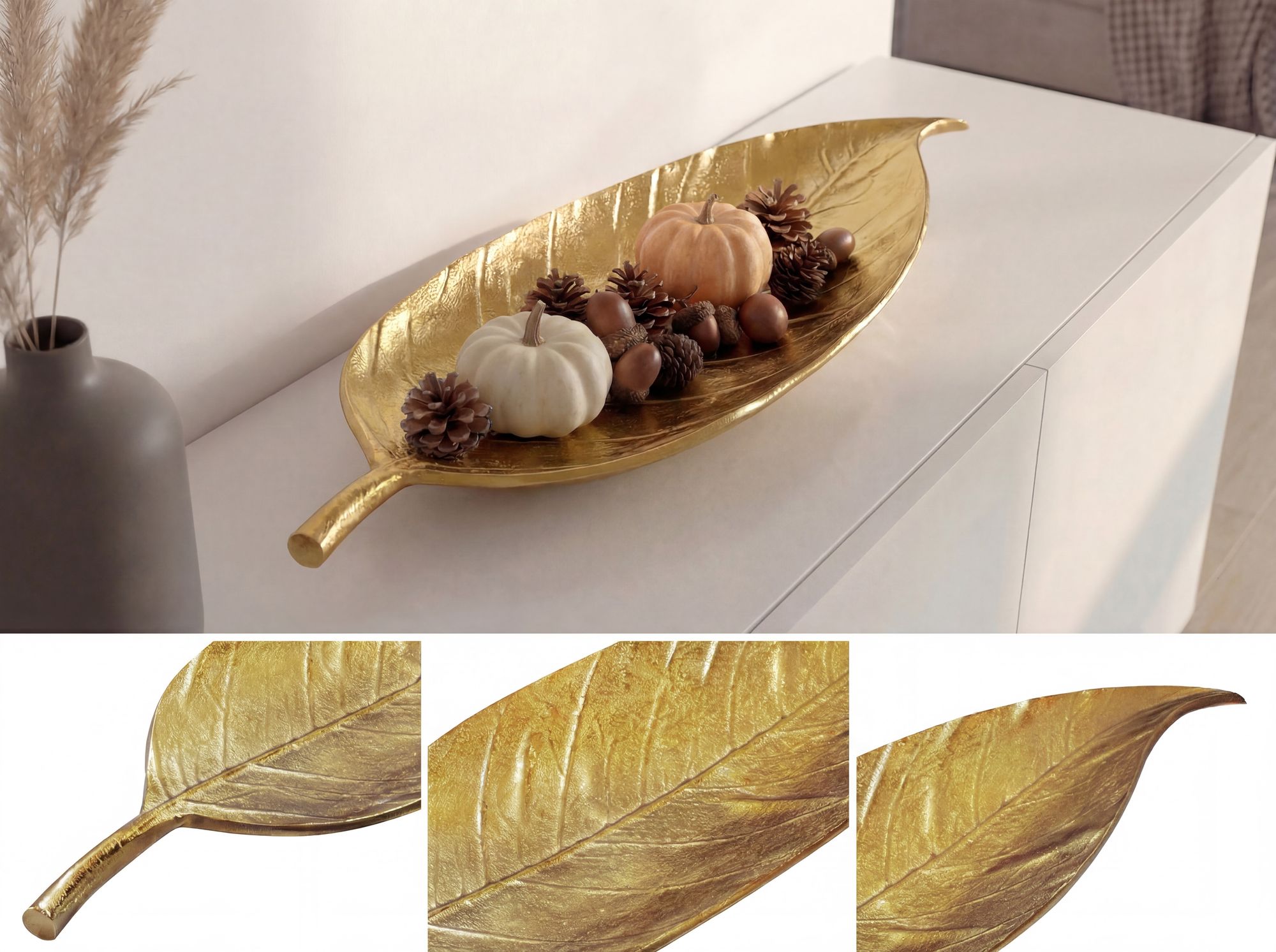 Dekoschale Blatt Aluminium Schale 61cm Tischdeko Metall Wohnaccessoire Alu Groß – Ansicht 5