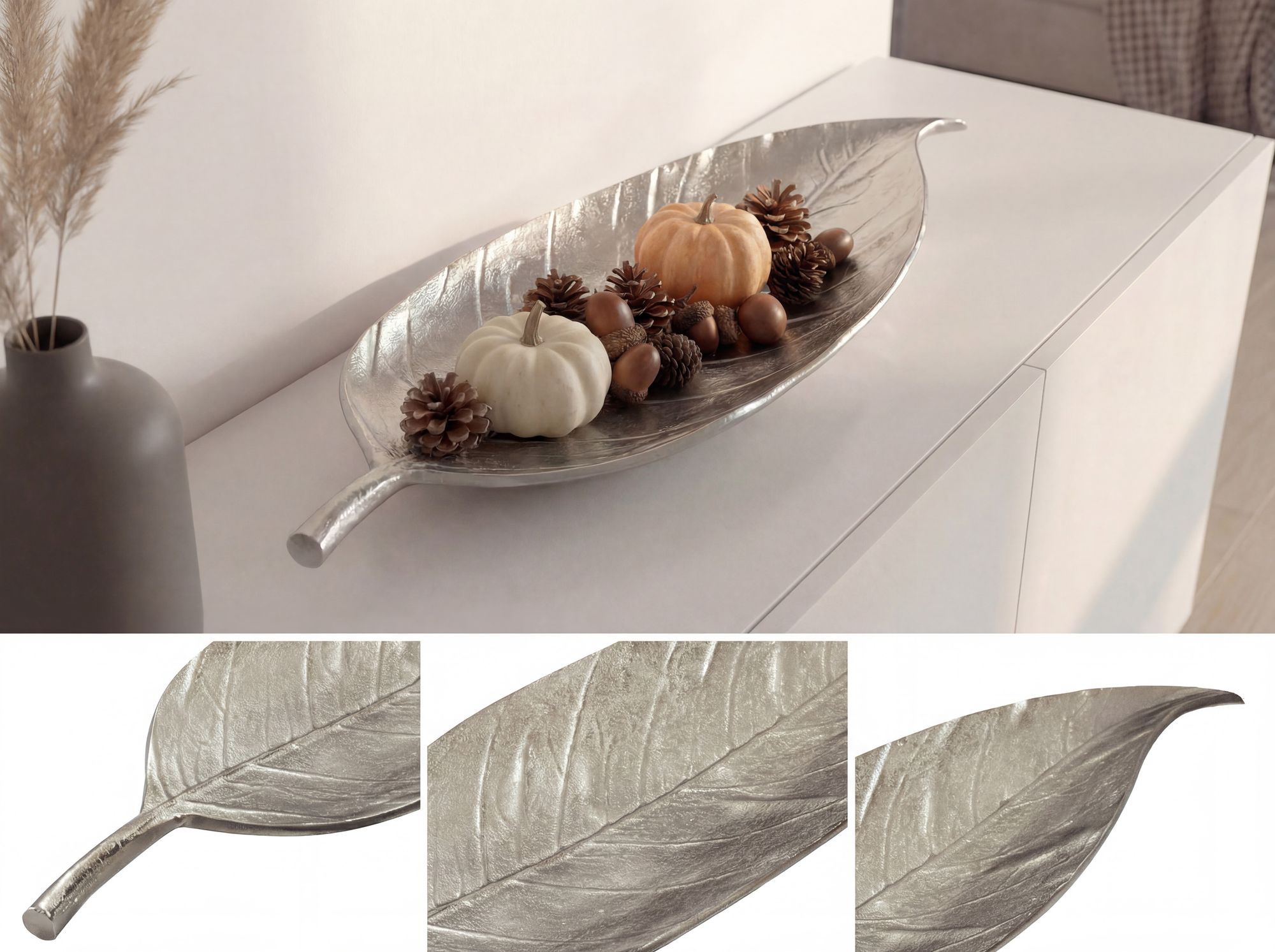 Dekoschale Blatt Aluminium Schale 61cm Tischdeko Metall Wohnaccessoire Alu Groß – Ansicht 4
