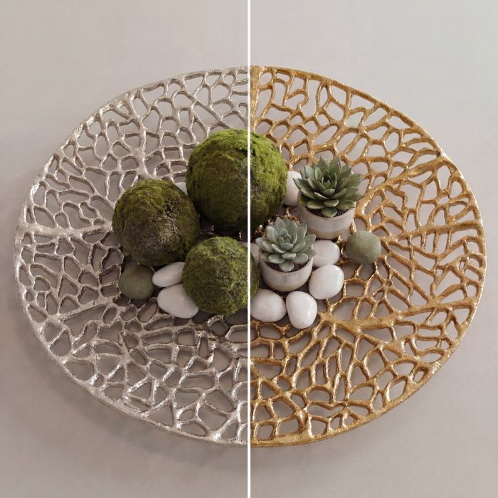 FineBuy Dekoschale Rund Schale Metall 44cm Tischdeko - Moderne Metallschale mit Fuß aus Aluminium - Elegante Aluschale - Alu Dekoteller Obstschale Handmade