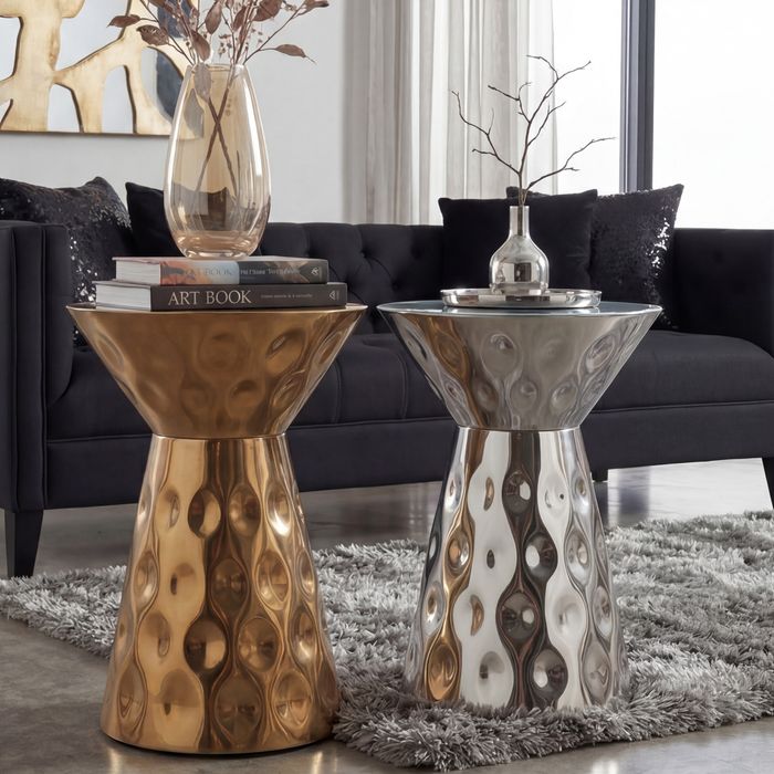FineBuy Beistelltisch Aluminium 36cm Rund - Design Anstelltisch Metall - Loungetisch Alu - Moderner Sofatisch - Couchtisch Wohnzimmertisch Klein Handmade